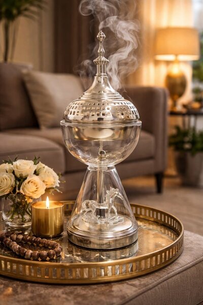 GENERAL Luxury Glass Incense Burner with Metal Base and Lid