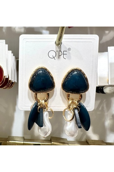 GLOW ACCESSORIES BAE Qpe Stainless Steel Navy Blue Pearl Dangle Earrings