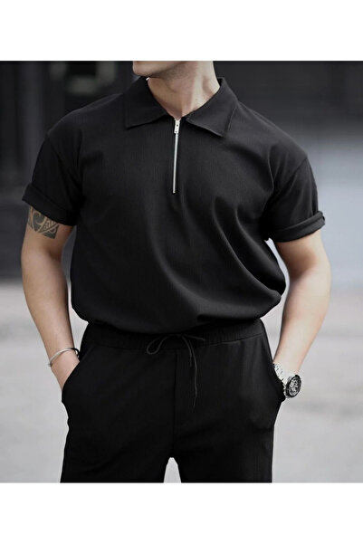 Risil-Nu Company Corded Fabric Half Zipper Ottoman Premium Fabric Polo Collar...