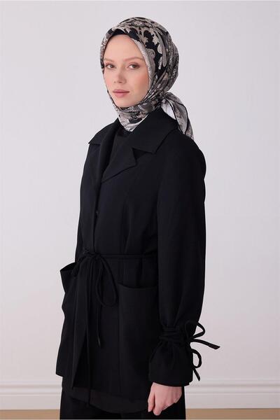 Belli Tivil Κασκόλ από Αγνό Μετάξι IST 4304 - 06 Μαύρο Έθνικ Σχέδιο