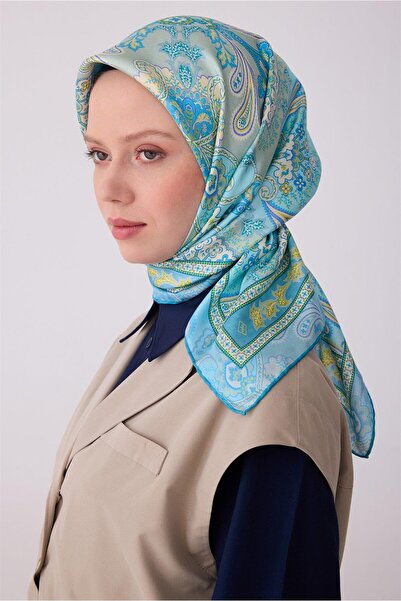 Belli Μαντήλι Tivil Pure Silk IST 4304 - 52 Τιρκουάζ Έθνικ Σχέδιο