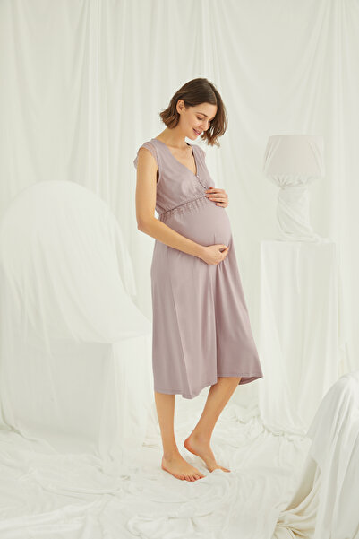 MONAMİSE Γυναικείο νυχτικό εγκυμοσύνης, βιζόν, Δαντέλα τεμάχια, με κουμπιά μπ...