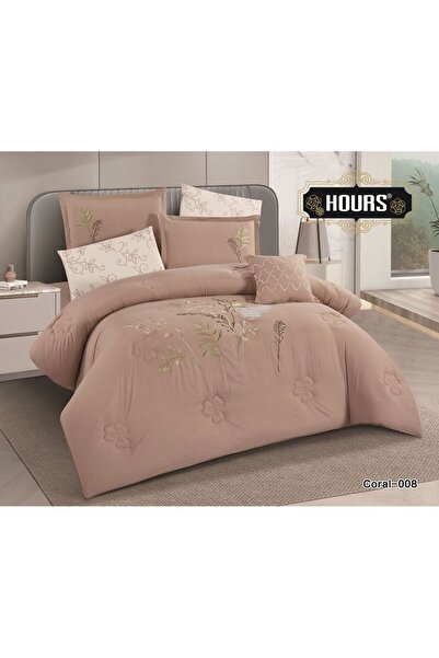 HOURS Coral Luxury Guest Bedspread Set (Double, 8 Pieces): Elegant Embroidery...