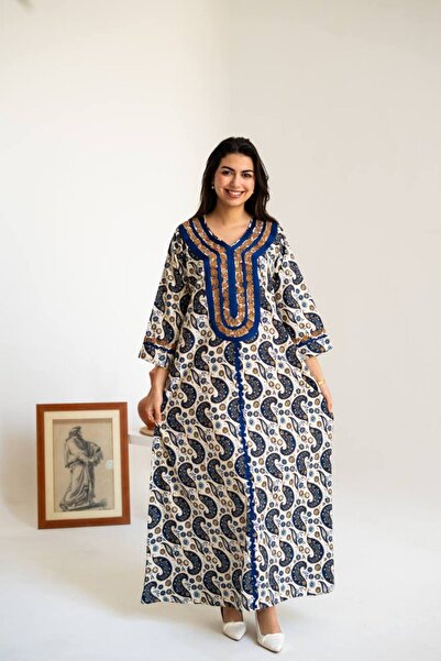 AFandina Linen jalabiya with a distinctive design and luxurious details, suit...