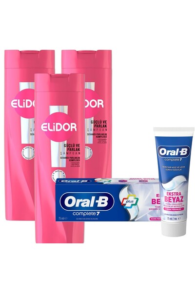 Elidor Shampoo strong & shiny 325 ml 3 units new packaging!! + i̇pana toothpa...