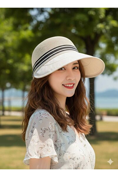Betülce "Adjustable Straw-Textured Striped Summer Women's Visor Hat – UV Prot...