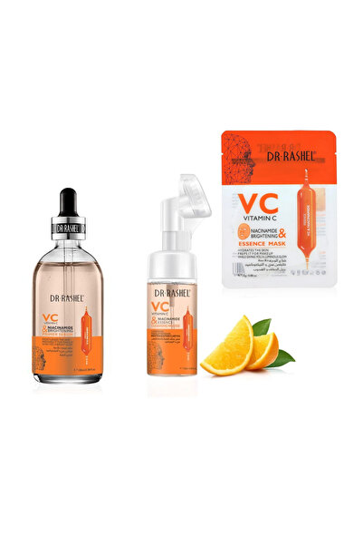 DR.RASHEL Primer set, skin brightening serum, cleansing foam, and face mask