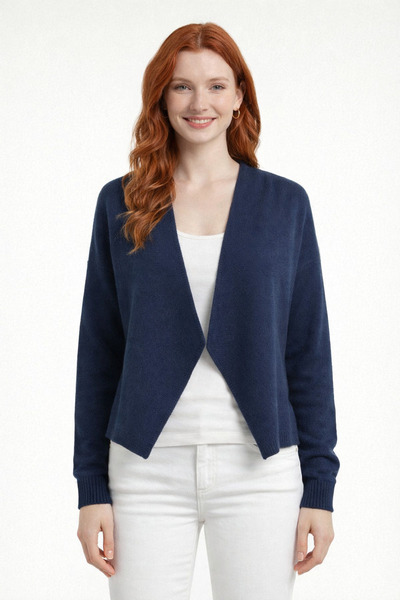 Neden Tekstil Navy Blue Crossed Cropped Knitwear Cardigan