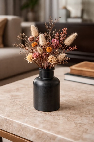 Otaera Black Cylinder Vase - Handmade Aesthetic Decor, Bohemian and Minimal H...