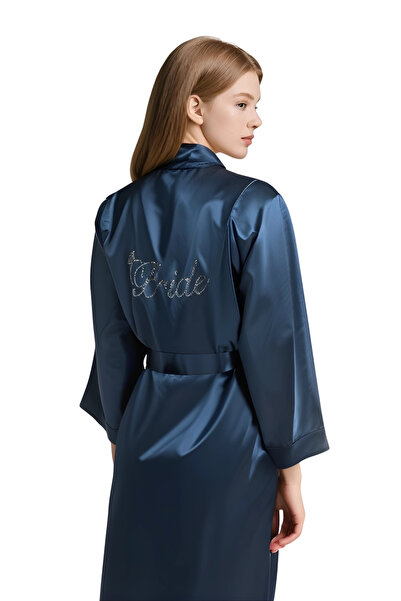 ALFA AKSESUAR 03 Luna Lora Navy Blue Satin Bride Dressing Gown Elegant Women'...