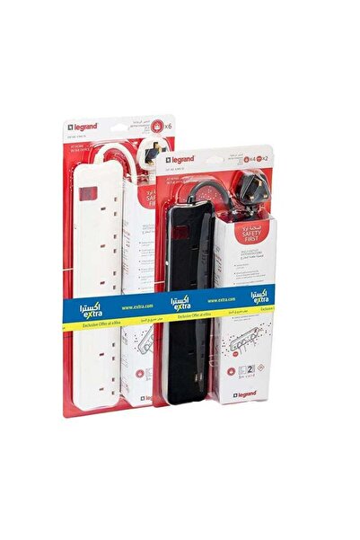 Legrand Power Extension Cord 4 Sockets 2USB 6 Sockets 3M Black and White