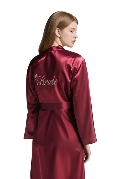 ALFA AKSESUAR 03 Luna Lora Burgundy Satin Bride Dressing Gown Elegant Women's...