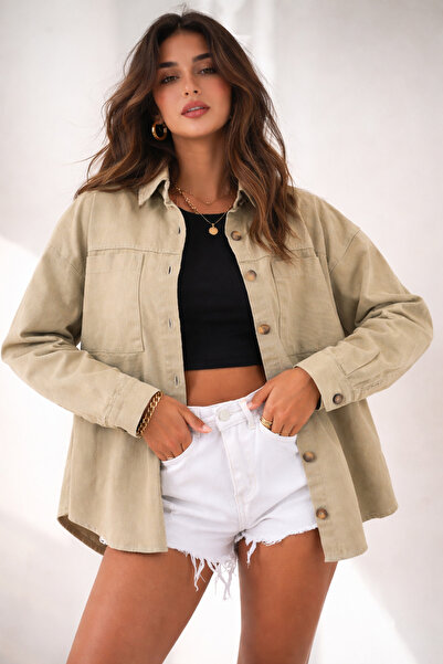 BYSTİLMAN KADIN SU YEŞİLİ OVERSİZE DENİM CEKET