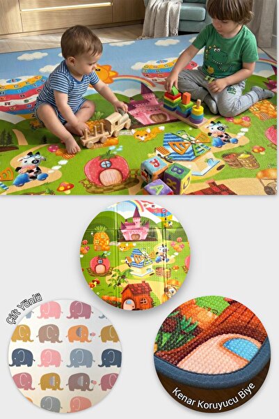 Wellgro Oyun Matı, 200x140x1 cm Çift Taraflı Rulo Oyun Halısı