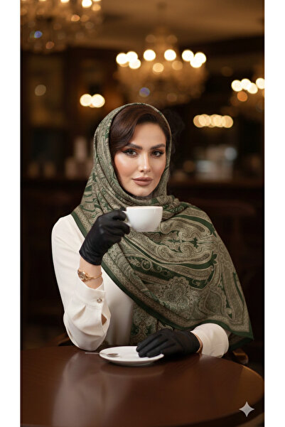 VALURESS Yeşil Pamuklu etnik Desenli Dijital Bambu Soft Şal, Yumuşak Dokulu, ...