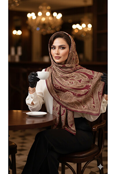 VALURESS Bordo Pamuklu etnik Desenli Dijital Bambu Soft Şal, Yumuşak Dokulu, ...