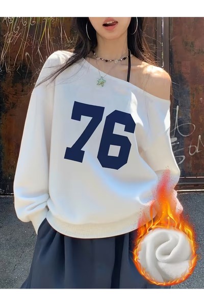 OVER HEAD Women's 76 Printed Boat Neck Oversized Sweatshirt