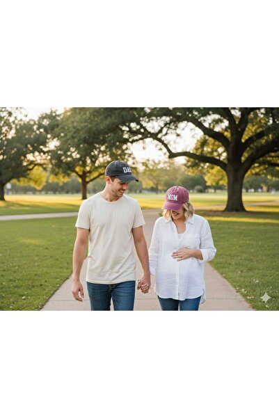 Betülce 2'Li Anne Baba Kombin Aile Şapkası-Vintage Eskitme Unisex DAD / MOM Yazılı Pamuk Şapka