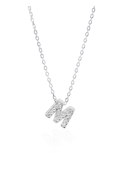 SPARKLES Diamond Letter M Pendant Chain 925 Silver