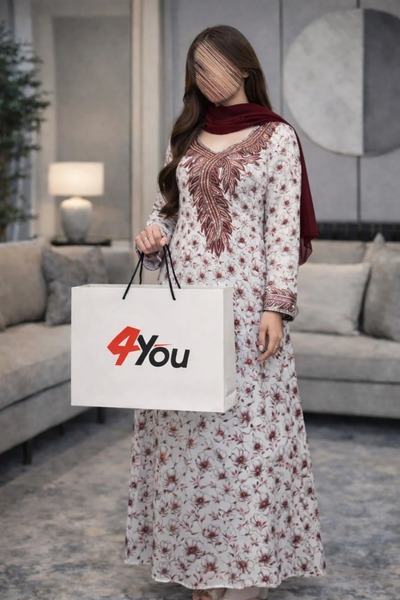 NO BRAND Luxurious women's abaya with a Floral Print and royal burgundy embro...