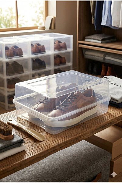h homerest 2 Pieces Transparent Plastic Shoe Storage Box Stackable Closet Org...