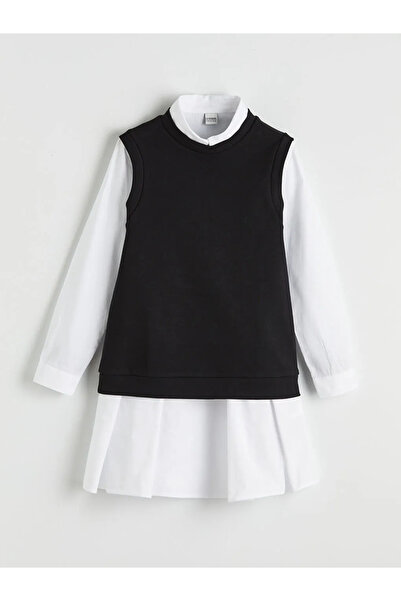 LC Waikiki Lcw Kids Blue Crew Neck Striped Girls' Dress and Undershirt