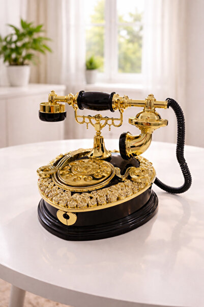 ORANGE CONCEPT Müzik Çalan Nostaljik Çevirmeli Telefon – Retro Gold Dekoratif...