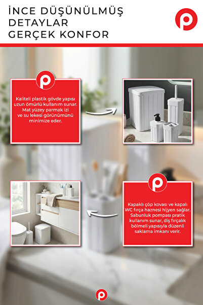 Pazarika Trend Fitil Desen 4 Parça Banyo Düzenleyici - Estetik ve Dayanıklı Banyo Seti