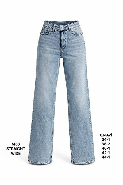 Miss Poem Pantaloni de damă, albaștri, drepți, cu croială largă