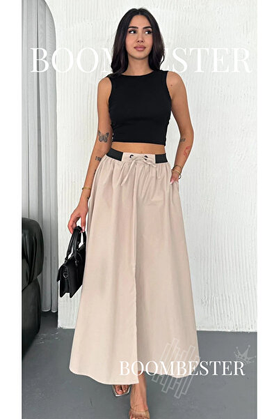 BoomBester High Waist Lace-Up Poplin Maxi Skirt – Premium Drapey Long Skirt