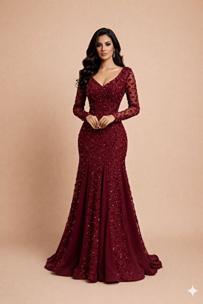 ADORA Evening dress with embroidered chiffon flared skirt