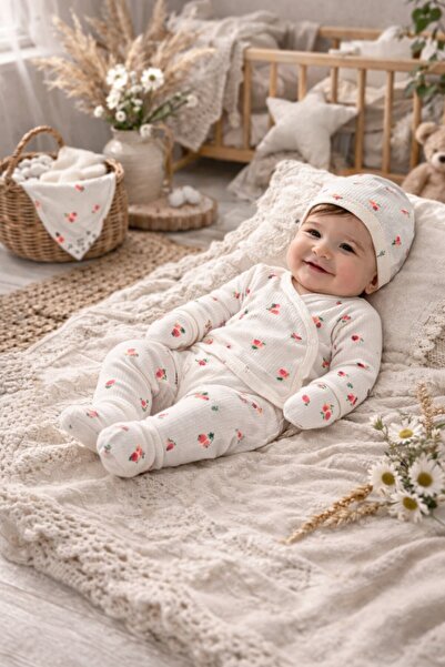 Arin Baby 5 قطع 100% قماش تويل قطن من نوع LALE DES منقوش طقم ملابس للأطفال حد...