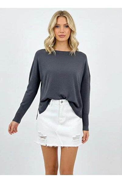 Park Karon Women's Crew Neck Sweater with Slit Premium Yarns on the Sides, Ca...