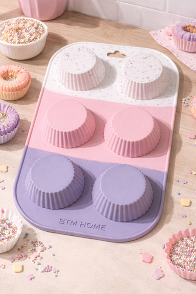 btm home قالب كيك مافن من السيليكون مكون من 6 قطع، صينية خبز صغيرة غير لاصقة ...