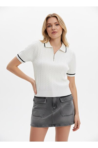 Noi Belis Polo Collar Half Zipper Knitwear Blouse Ss26Bz0043