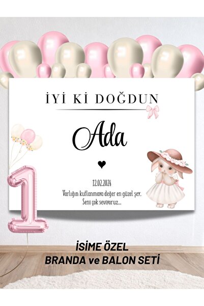 Hobi Sepeti İsimli Tavşan Konseptli Balonlu Doğum Günü Duvar Brandası 40 Balo...