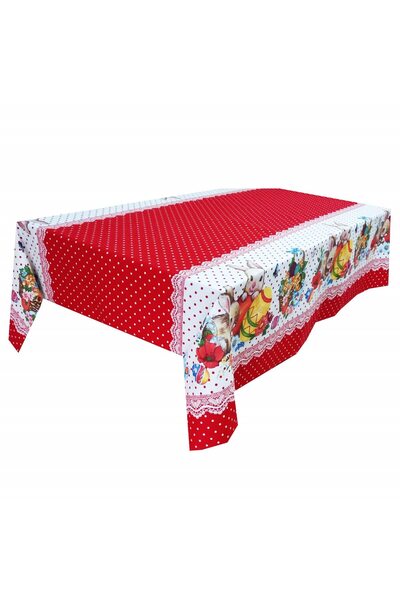 Mcf Cotton tablecloth, - Easter, Bunny, polka dots, red, 6 people, 150x180 cm