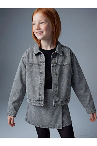 LC Waikiki Lcw Kids Mixed Bow and Stone Girls' Jean Jacket