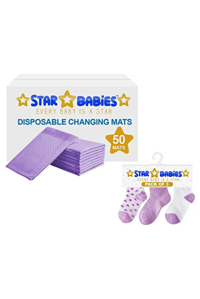 STAR BABiES Disposable Changing Mats Lavender 50pcs with 3pairs Socks