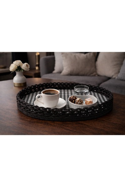 Bohem studio Siyah Jüt Örgü Dekoratif Tepsi – Bohem Salon & Orta Sehpa Tepsisi