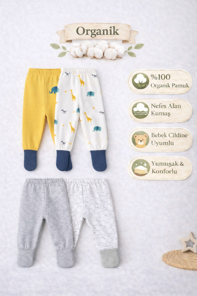 Melekpare Baby&Child Organic Booties Pants with Self-Socking Bottoms Pajamas ...