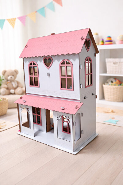 Ahşap Oyuncak Oyun Evi – Eğlenceli ve Eğitici Tasarım Pembe-Beyaz