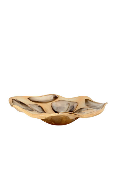 Lara Decor Kahve Benekli Simli Cam Tabak