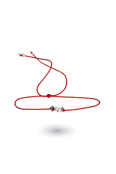 LUNA LUSTER 925 Ayar Gümüş Marteniçka Kırmızı İp İnci Tasarım Dilek Bilekliği