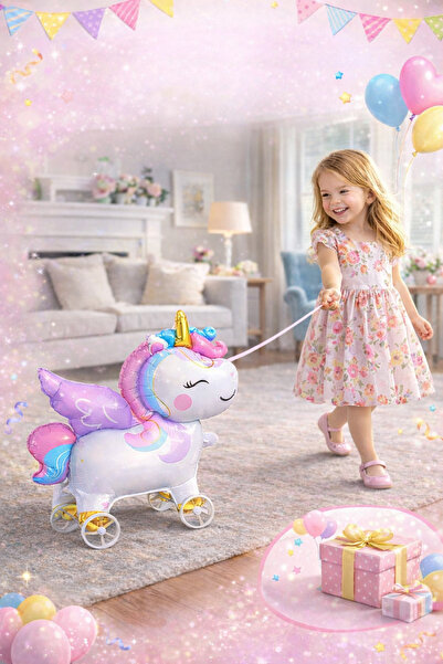 ikm balon Tekerlekli Sevimli Unicorn Yürüyen Folyo Balon Unicorn Balon