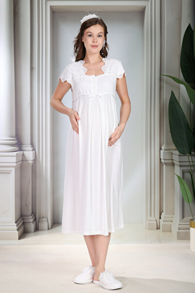 Lohusa Homewear Noul sezon Ecru Elegant broderie perforată in Detaliu cu nast...