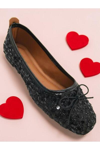 ellaboni Women's Mary Janes Black Sequined Glittery Ballet Flats Sequined Bow...