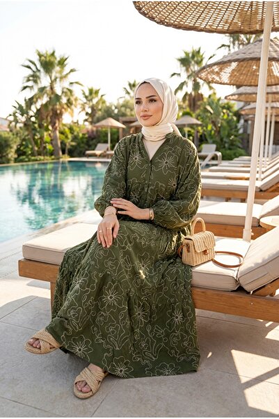 Kirazca Butik Women's Gold Thread Embroidered Hijab Dress