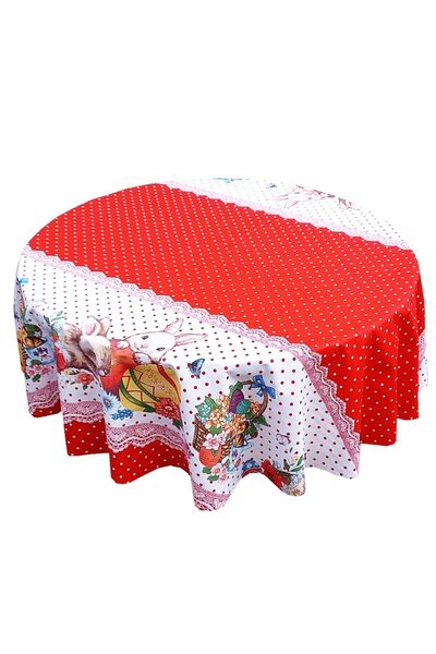 Mcf Cotton tablecloth - Easter, Round, Bunny, polka dots, red, 4 people 150x1...