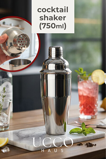 UCCO خلاط كوكتيل فاخر من الفولاذ المقاوم للصدأ 304 سعة 750 مل - تصميم مطفي/لا...
